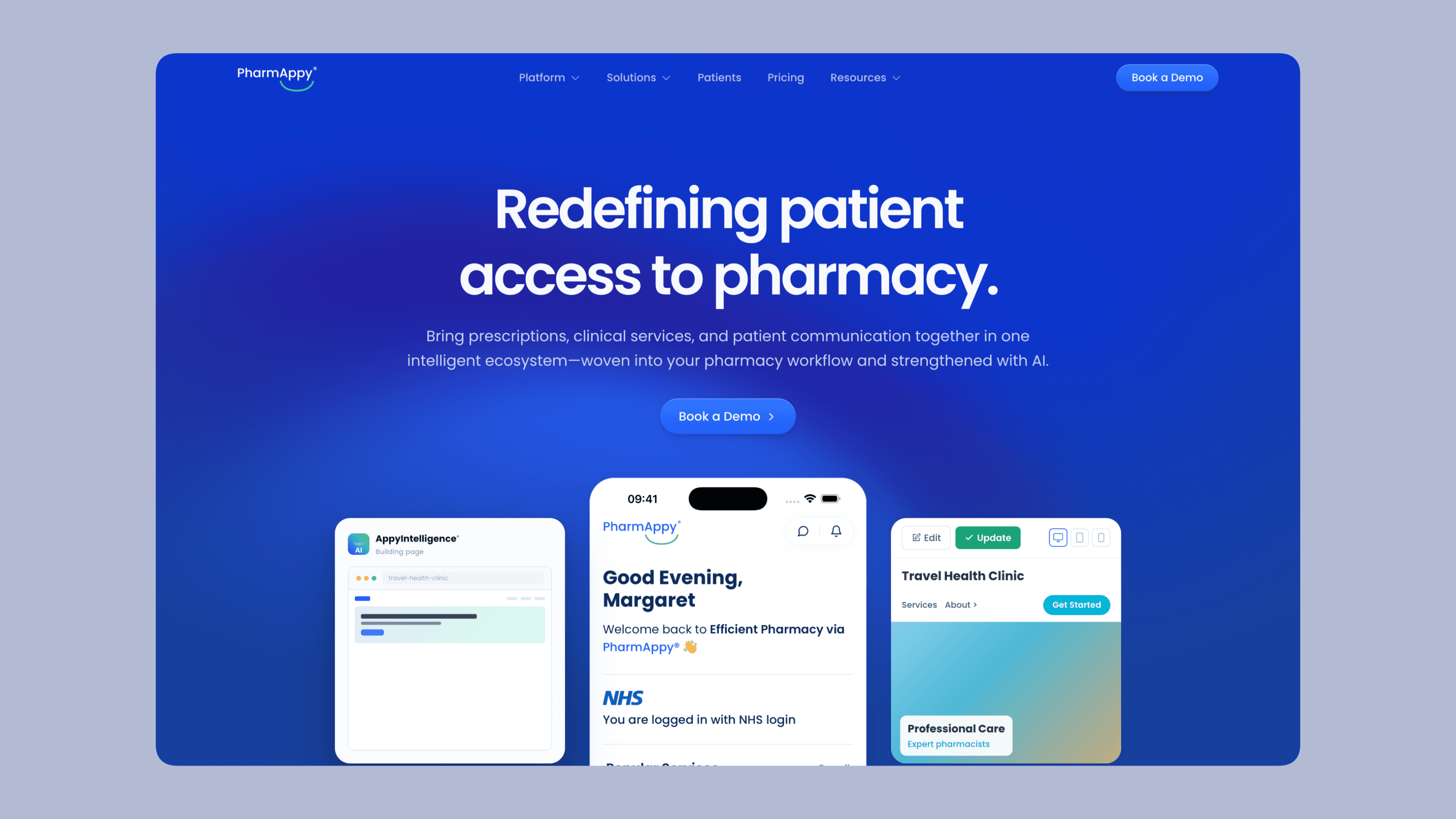 PharmAppy platform hero showing pharmacy app screens and website redesign